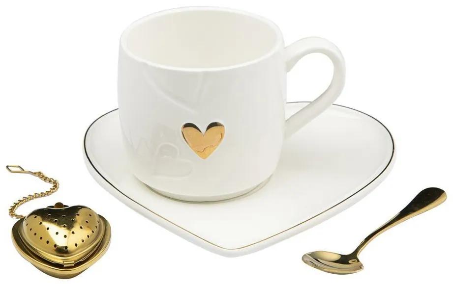 Florina Heart csésze csészealjjal kanállal és szűrővel ajándékcsomagolásban, 320 ml