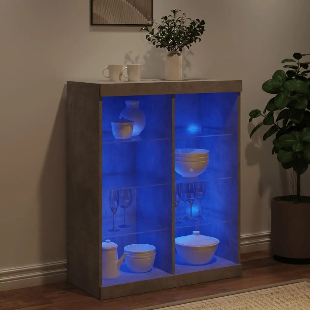 betonszürke tálalószekrény LED-világítással 81 x 37 x 100 cm