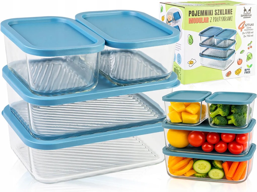 4x Lunchbox Üveg Élelmiszer Tartályok Modular Mikrohullámú Sütő Iskolához