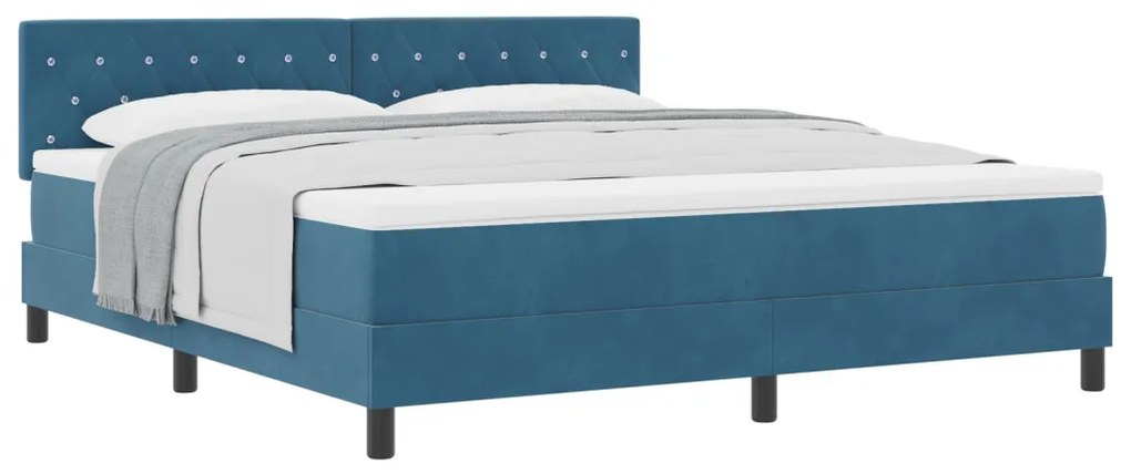 Boxspring Ágy Matrac Közép Kék Szuper Király Bársony