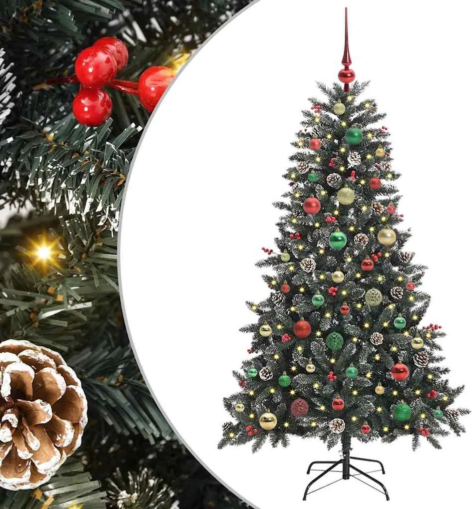 vidaXL Mű karácsonyfa 150 LED-del Zöld 150 cm PVC és Műanyag és Acél