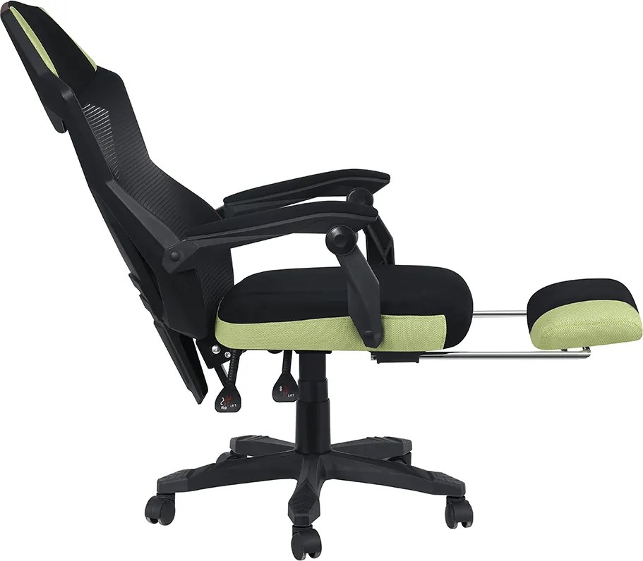 Irodai/gamer szék, fekete/zöld, teherbírás 150 kg, JORIK