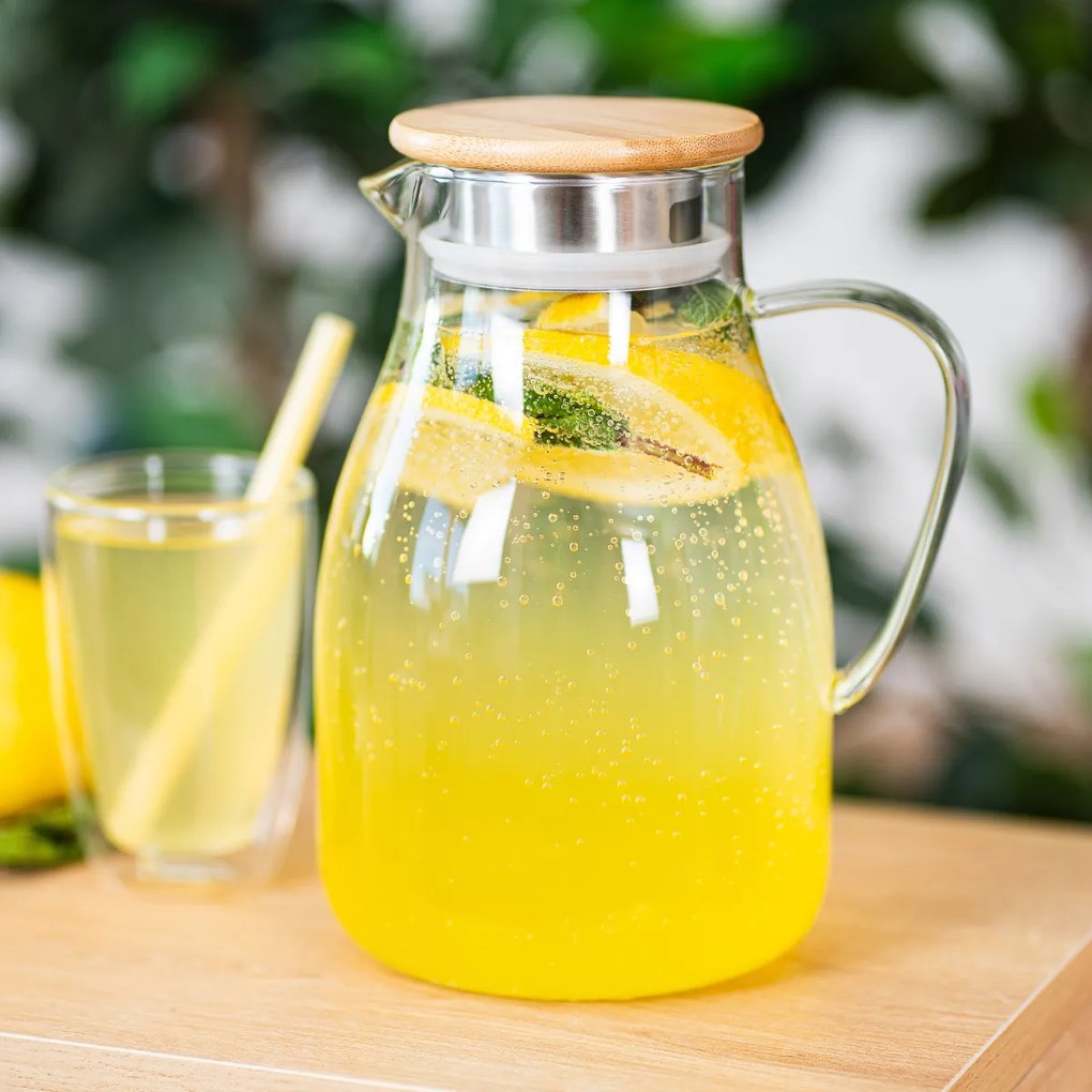 4Home Hot&Cool üveg kancsó Bamboo fedéllel, 1,7 l