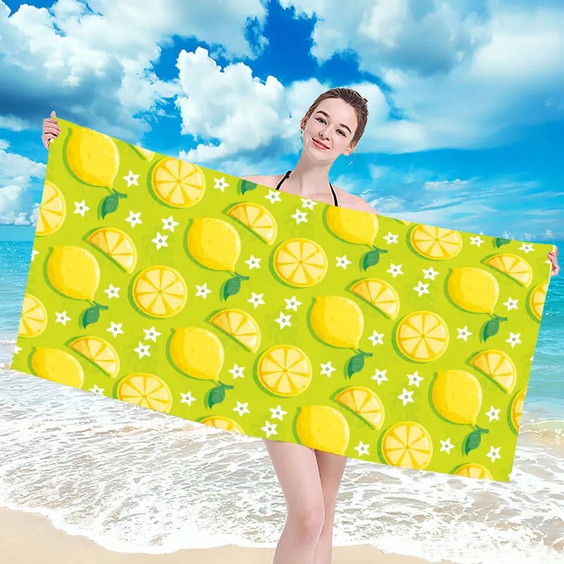 Strandtörölköző LEMONS 100x180 cm zöld, 100% mikroszálas