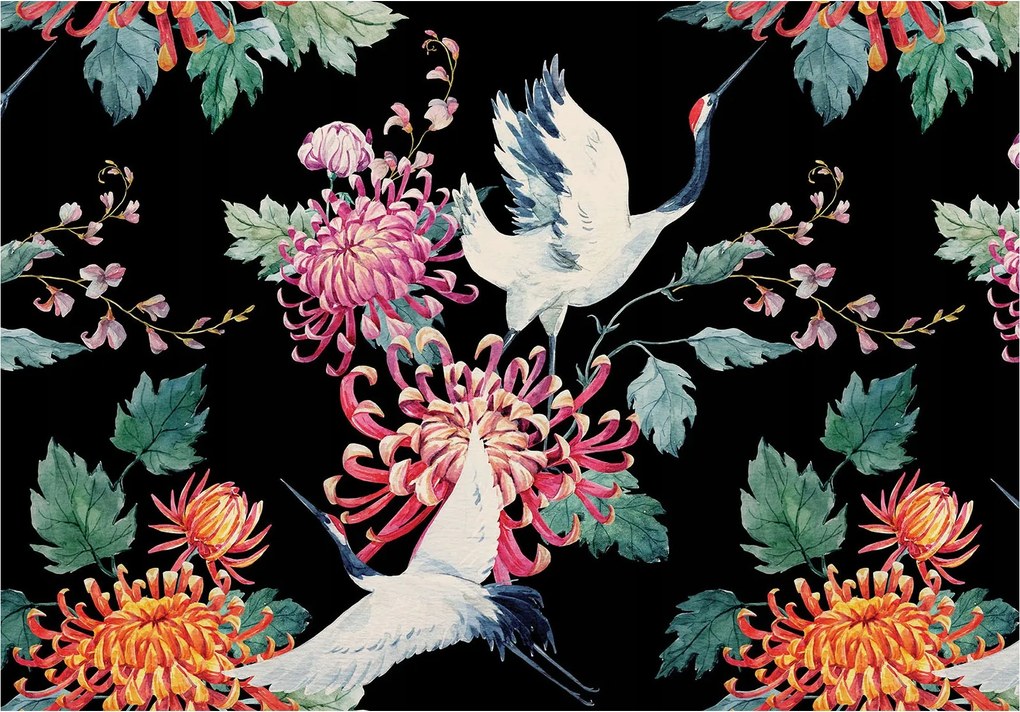 Flizelin fotótapéta Darvak és krizantémok sötét háttérrel 350x250 +ragasztó