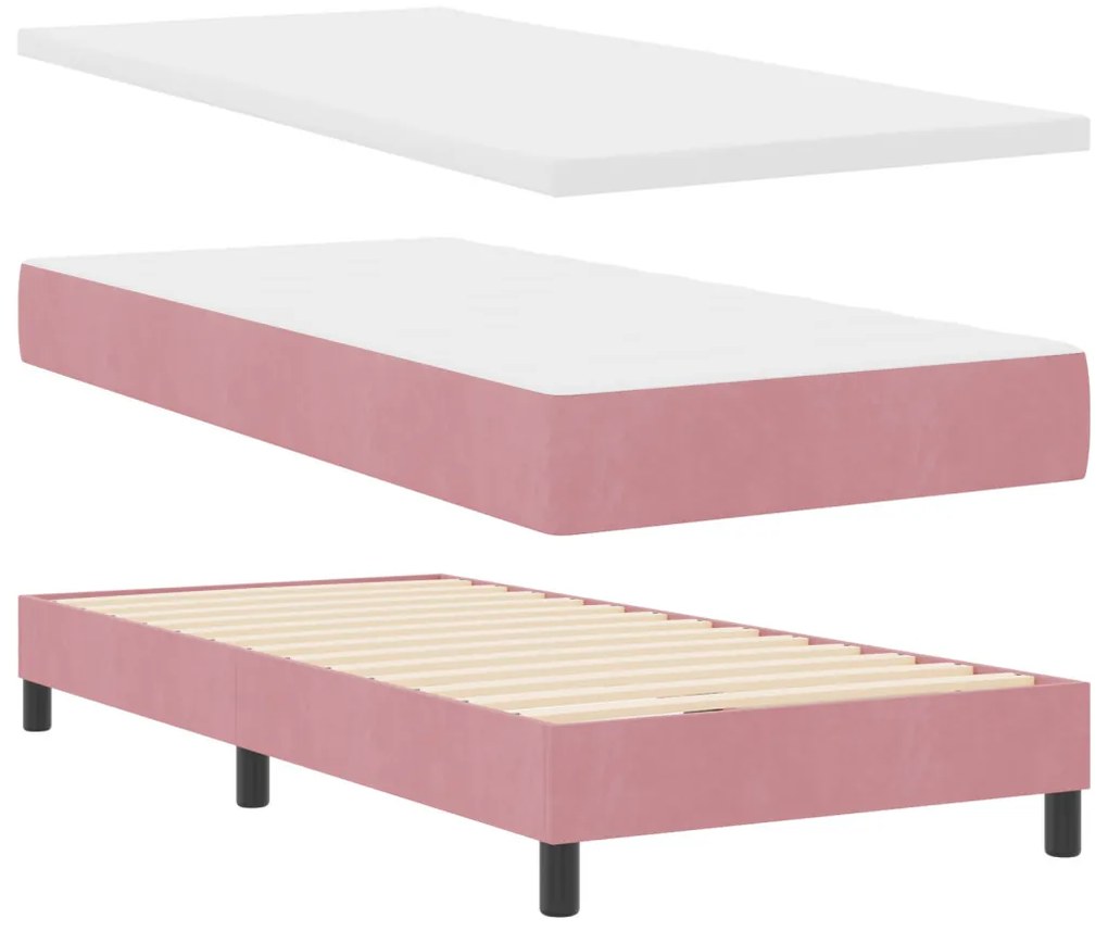 Box Spring Ágy Matraccal Rózsaszín 90x200 cm Bársony