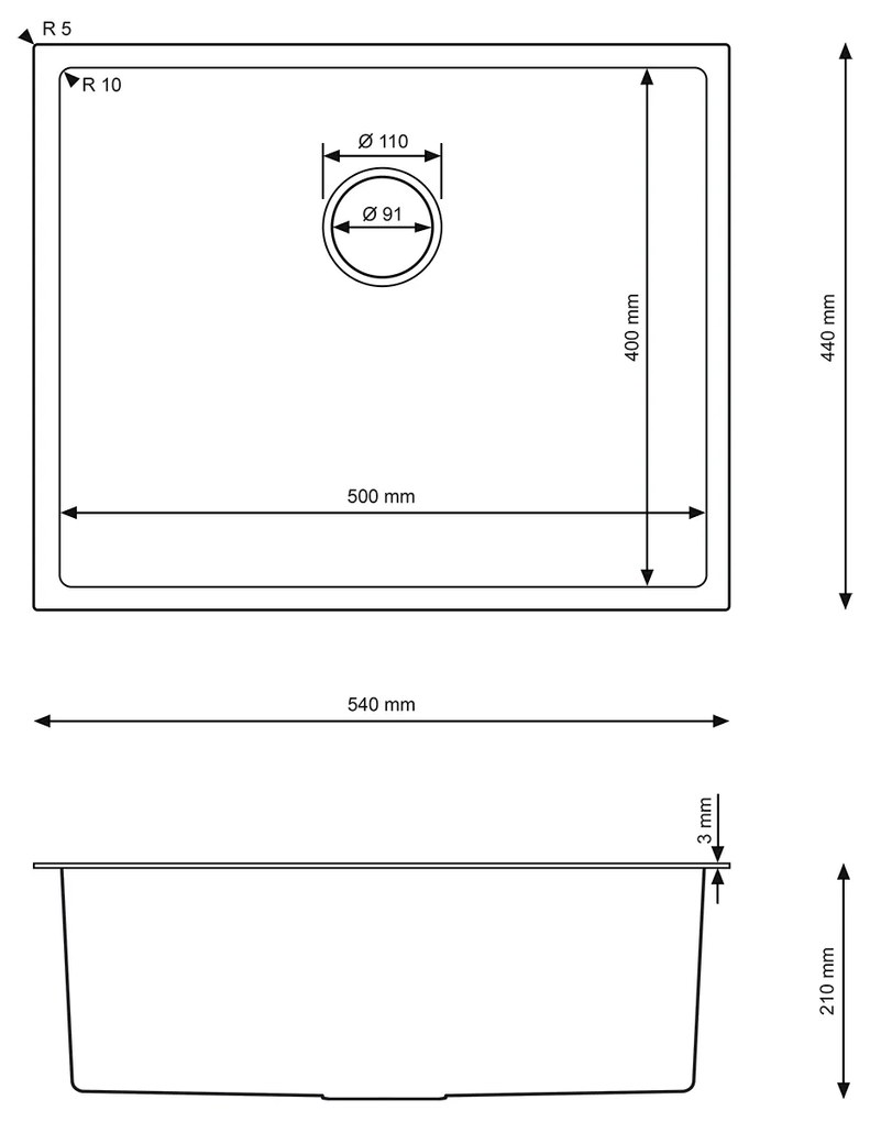 Erga HD, 1 kamrás acél mosogató 540x440x210 mm, arany, ERG-MLS-HD5444G