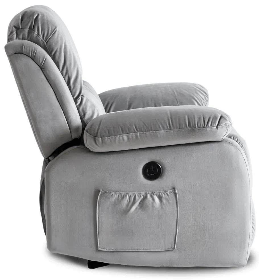 Elektromosan Vezérelhető Masszázsfunkciós Relaxfotel Szürke Bársony Kárpittal. ARON