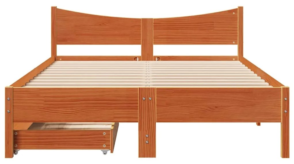 vidaXL viaszbarna tömör fenyőfa ágykeret fiókokkal 140 x 190 cm