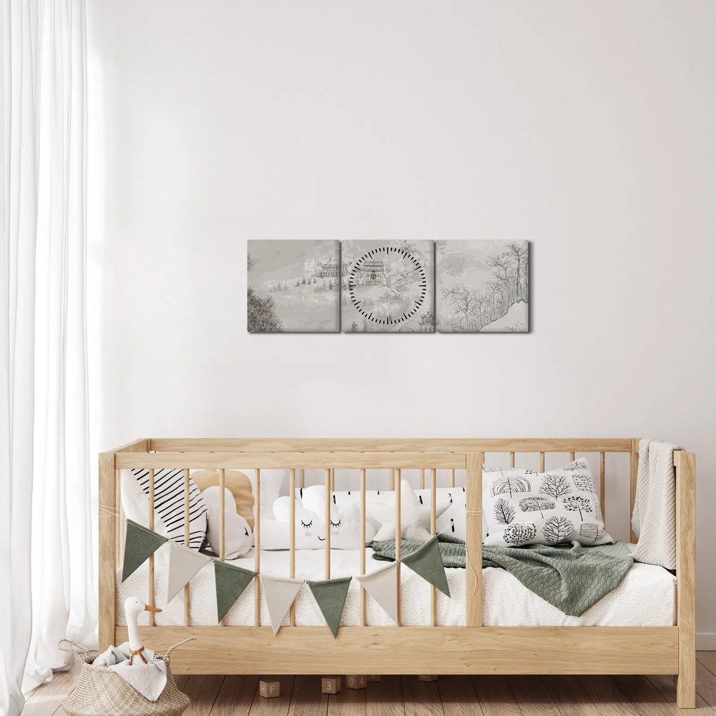 Kép - Kínai táj (órával) (90x30 cm)