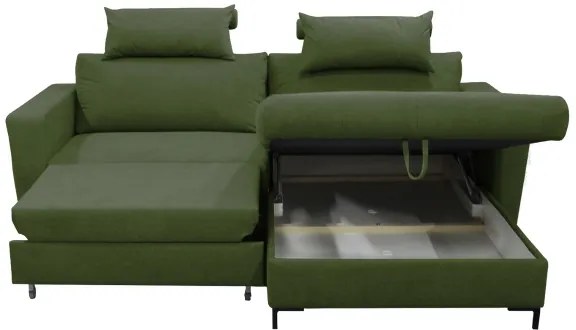 HORTA L-alakú, jobboldali kinyitható sarokkanapé tárolóval, zöld