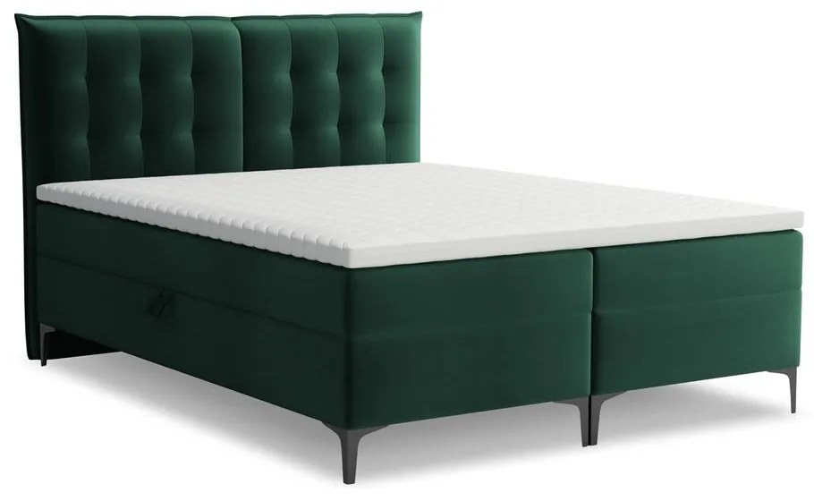 Sötétzöld ágyneműtartós boxspring ágy 140x200 cm Mikana – Makamii