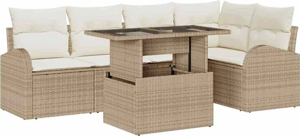 vidaXL Kerti Kanapé Szett párnával tárolóval 6 pcs Bézs Poli rattan