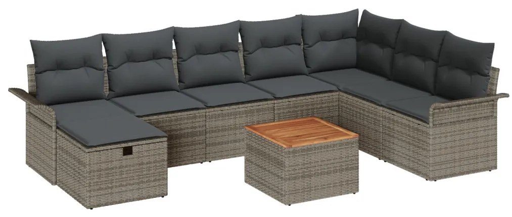 9 Darabos Kerti Sofa Szett Párnákkal Szürke Poli Rattan