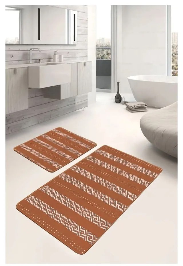 Barna bársony fürdőszobai kilépő szett 2 db-os 60x100 cm – Mila Home