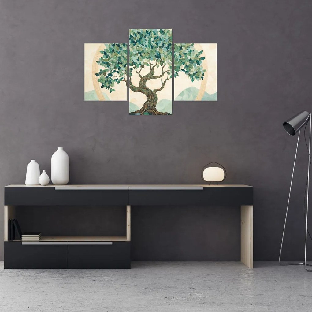 Kép – Elegáns mozaik fával (90x60 cm)