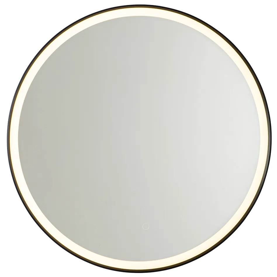 Fürdőszobai tükör fekete 70 cm LED-del, 3 lépésben dimmelhető, érintőgombos, kerek - Miral