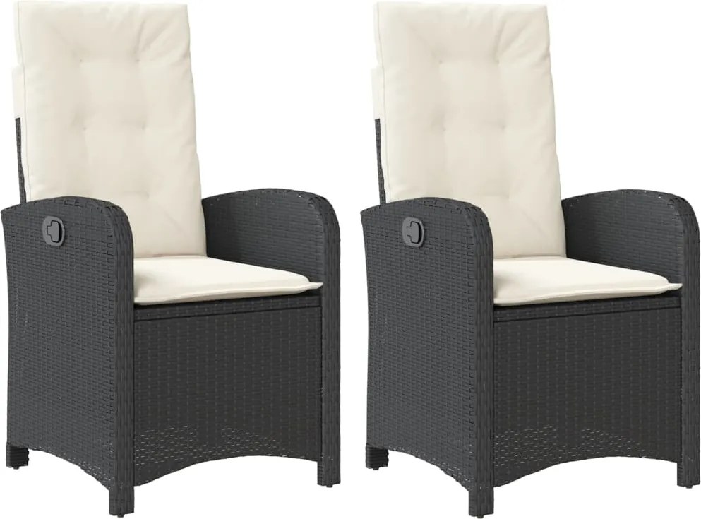 vidaXL 2 db fekete polyrattan dönthető kerti szék párnával