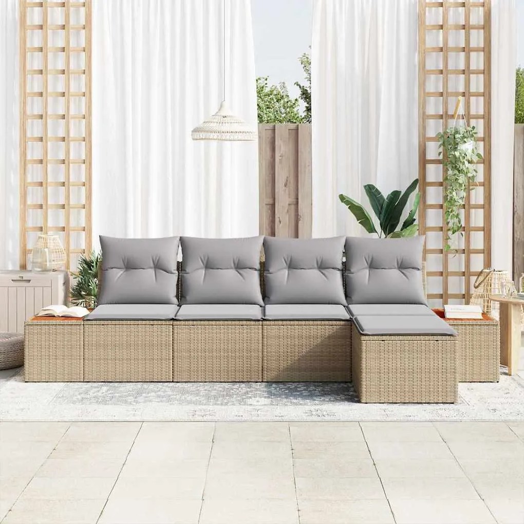 Kerti Kanapé Szett 5 pcs bézs és világosszürke 184 x 62 x 85 cm