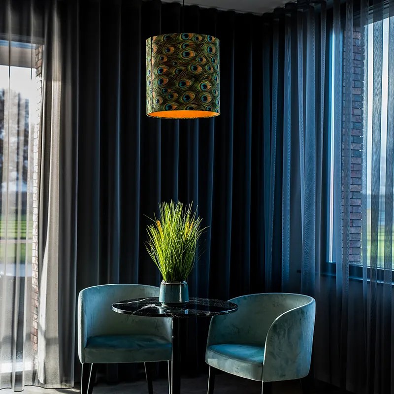 Bársony lámpabúra páva mintával 40/40/40 arany belsővel