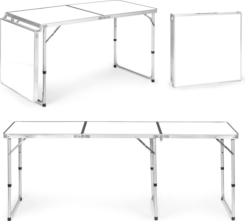 Kerti asztal, MultiGarden GB030-180, fehér, 180 x 60 cm, összecsukható, állítható magasság (60–70 cm), hordfogantyúval, teherbírás: 50 kg