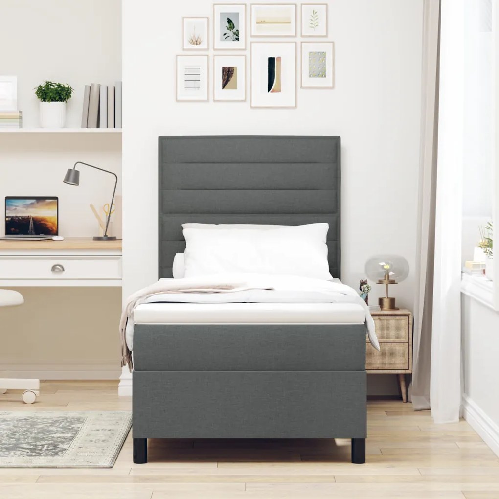 Box Spring Ágy Matrac Sötétszürke 80x200 cm Szövet