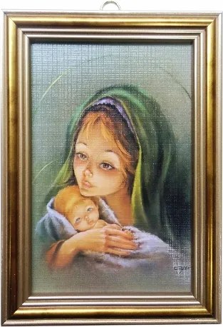 Vászonkép 10x15cm Szűzanya a gyermekkel háttér zöld arany keret
