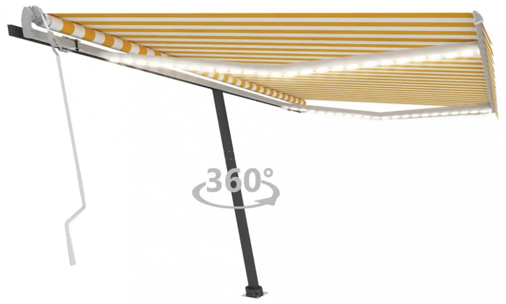 sárga és fehér kézzel kihúzható LED-es napellenző 450 x 300 cm