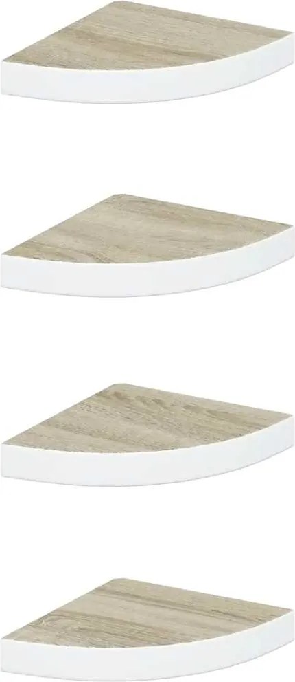 vidaXL 4 db tölgyszínű és fehér MDF fali sarokpolc 25 x 25 x 3,8 cm