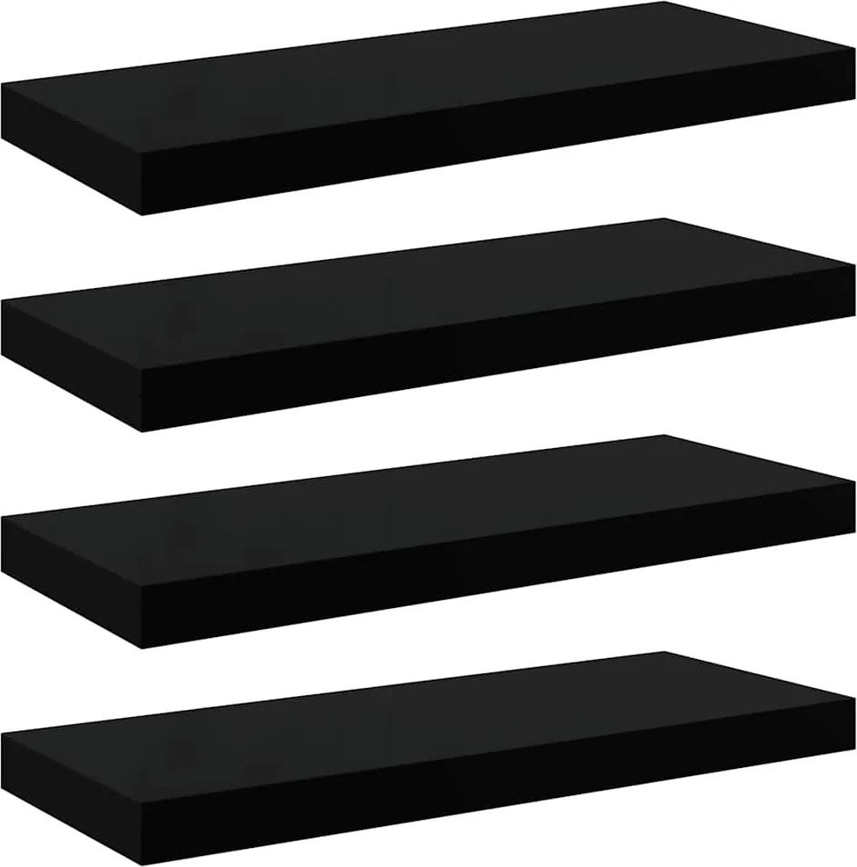 vidaXL 4 db magasfényű fekete MDF lebegő fali polc 60 x 23,5 x 3,8 cm