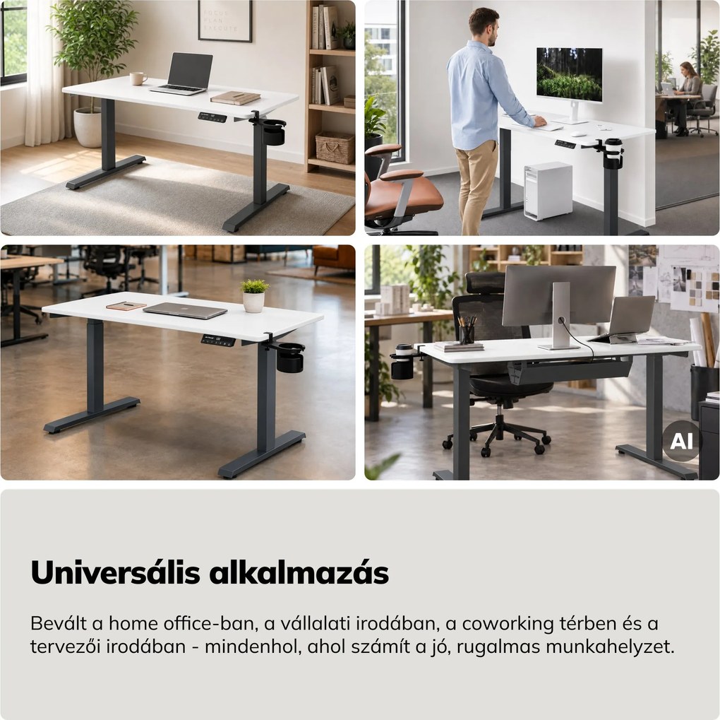 Elektromos íróasztal magasságállítással ergonomikus antracit-fehér, 1200x600 mm: ARIA
