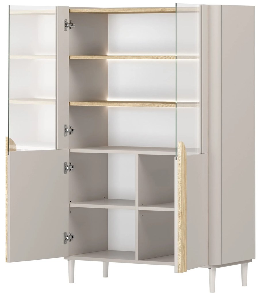 Amilio kétajtós lábas vitrin 100 cm - kasmír / olajozott tölgy / világos tölgy fogantyúk