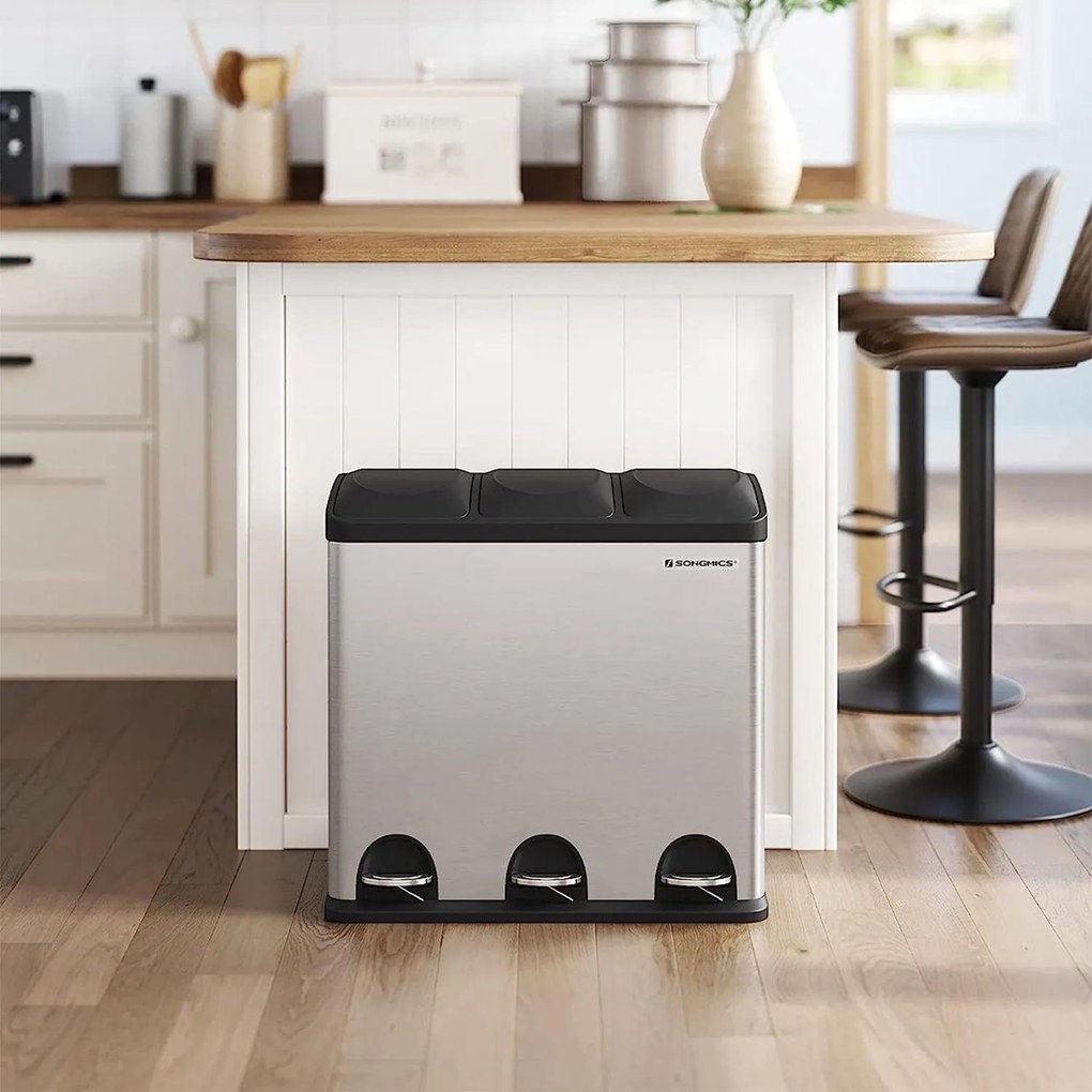 Szelektív hulladékgyűjtő 54L, pedálos szemetes 3 részes