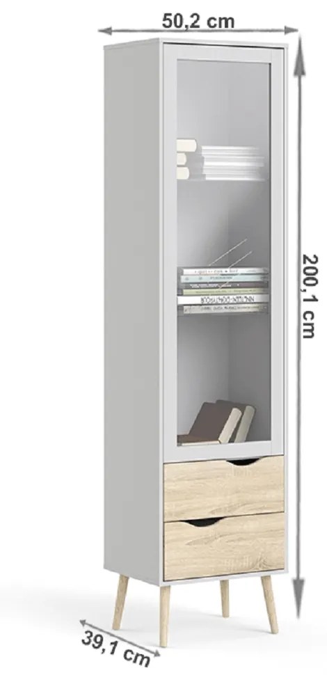 Vitrines szekrény, tölgy sonoma/fehér, OSLO 75461