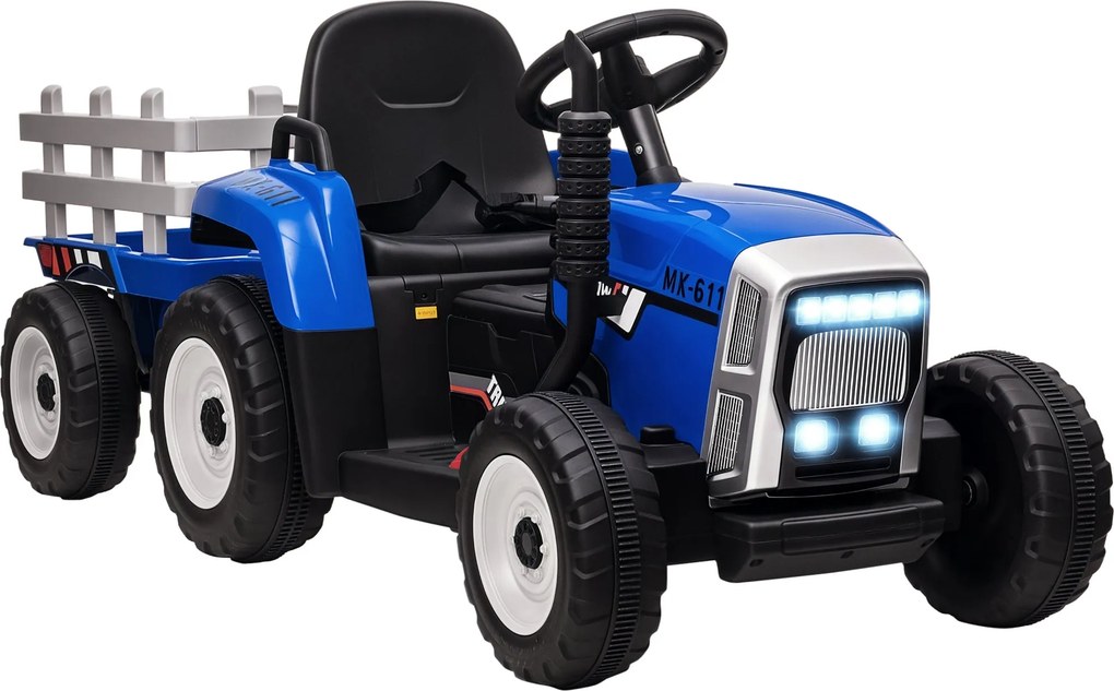 HOMCOM Elektromos Traktor Trailerrel, Gyerekeknek Szánt Ride-On Traktor Távvezérlővel, Gyerek Elektromos Autó MP3 Funkcióval, Gyerek Jármű Fényszórókk