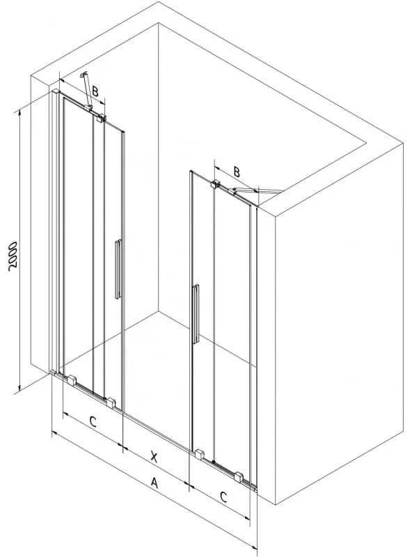 Mexen Velar Duo, nyitható tolóajtó 160x200 cm, 8mm átlátszó üveg, rózsa arany, 871-160-000-02-60