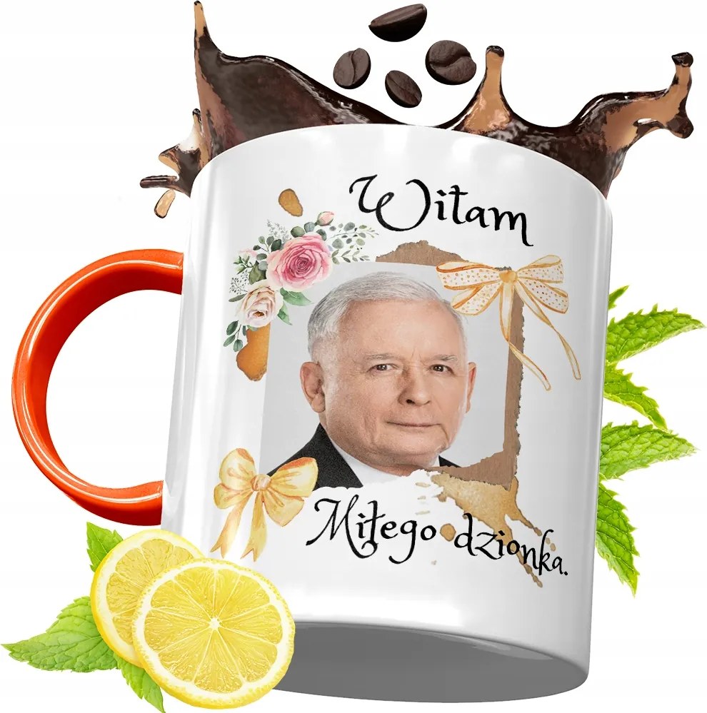 Narancssárga Bögre A Pis Elnökétől Jaroslaw Kaczynski fényképes nyomtatással