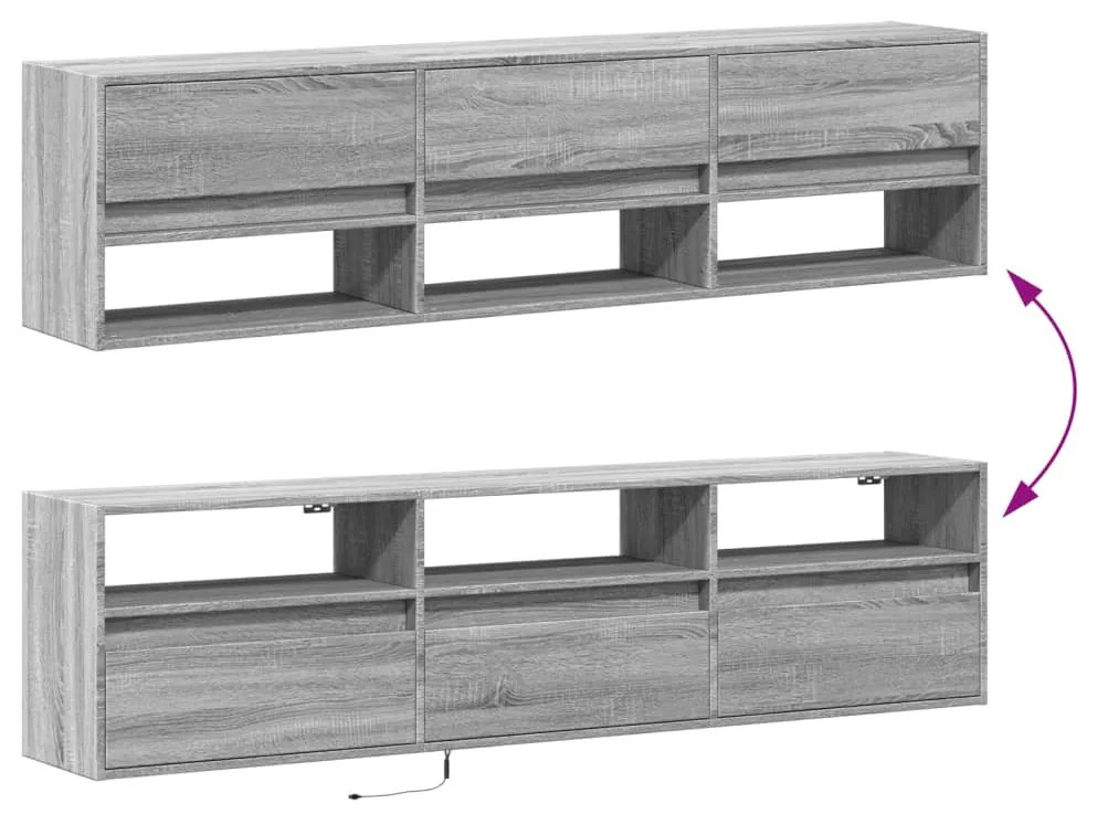 szürke sonoma színű fali TV-szekrény LED-del 180 x 31 x 45 cm