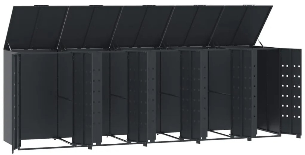 antracit acél kerekes tároló 5 szemeteskukához 345x79x117 cm