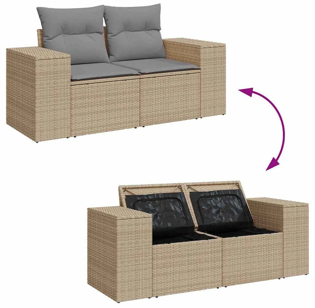 vidaXL 5 részes bézs polyrattan és akácfa kerti ülőgarnitúra párnákkal