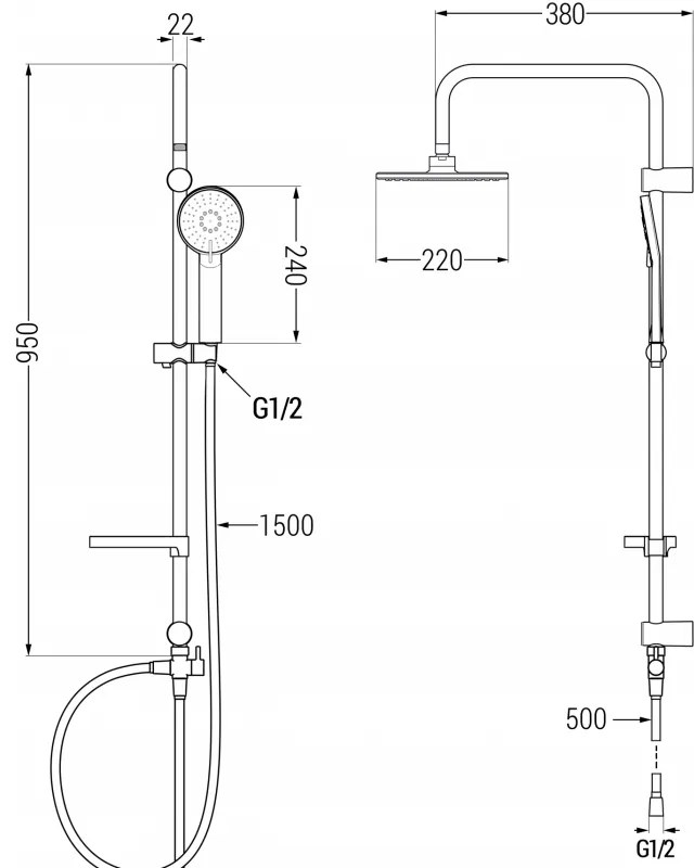 Mexen Carl zuhanygarnitúra esőzuhannyal és Royo zuhanycsappal, króm, 72240240-00