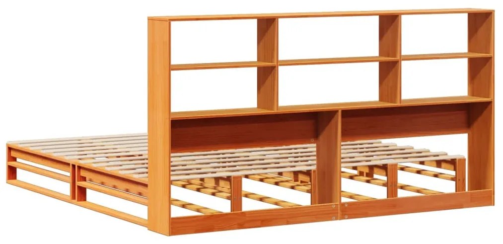viaszbarna tömör fa könyvespolcos ágy matrac nélkül 200 x 200cm