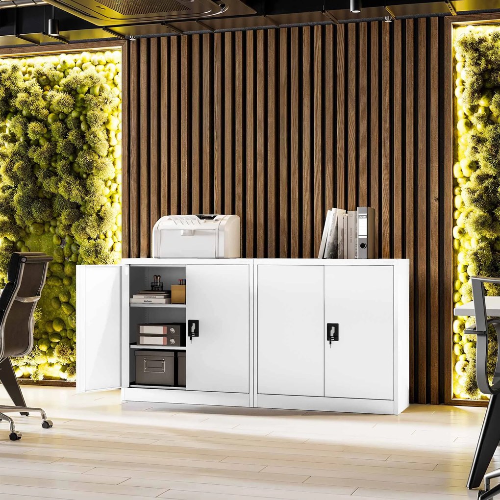 Alacsony fém irattartó szekrény BEATA, 900 x 930 x 400 mm, fehér