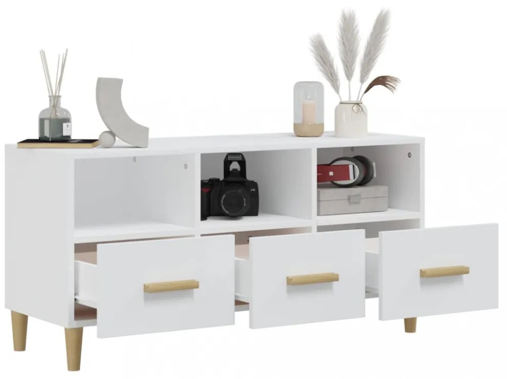 fehér magasfényű szerelt fa TV-szekrény 102x36x50 cm