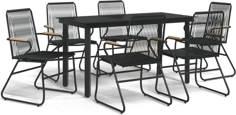 vidaXL 7 részes fekete PVC rattan kerti étkezőgarnitúra