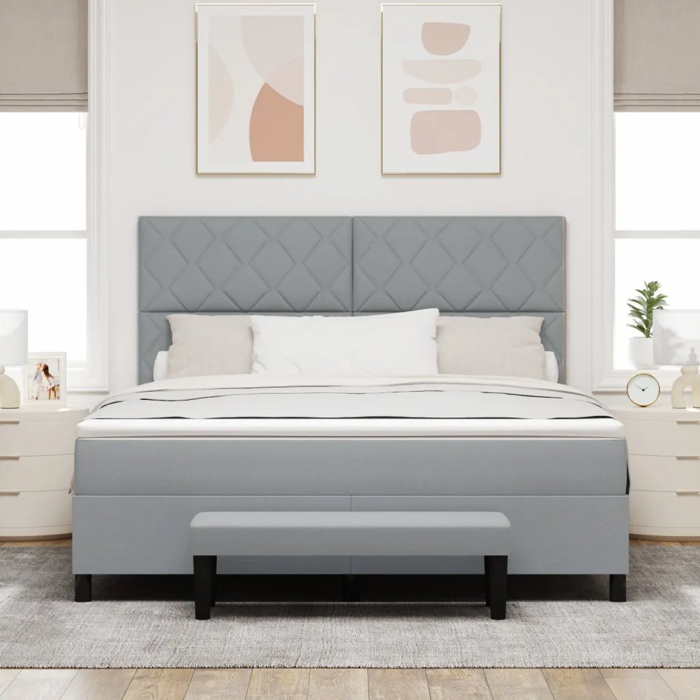 Világosszürke Box Spring Ágy Matrac &amp; Pad 180x200 cm Szövet