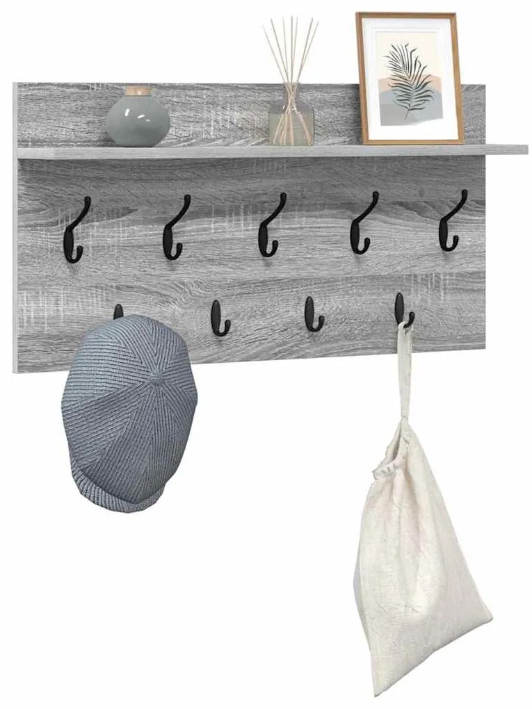 Fali Kabáthorog polcokkal Szürke sonoma 80 x 40 x 12 cm Faanyag