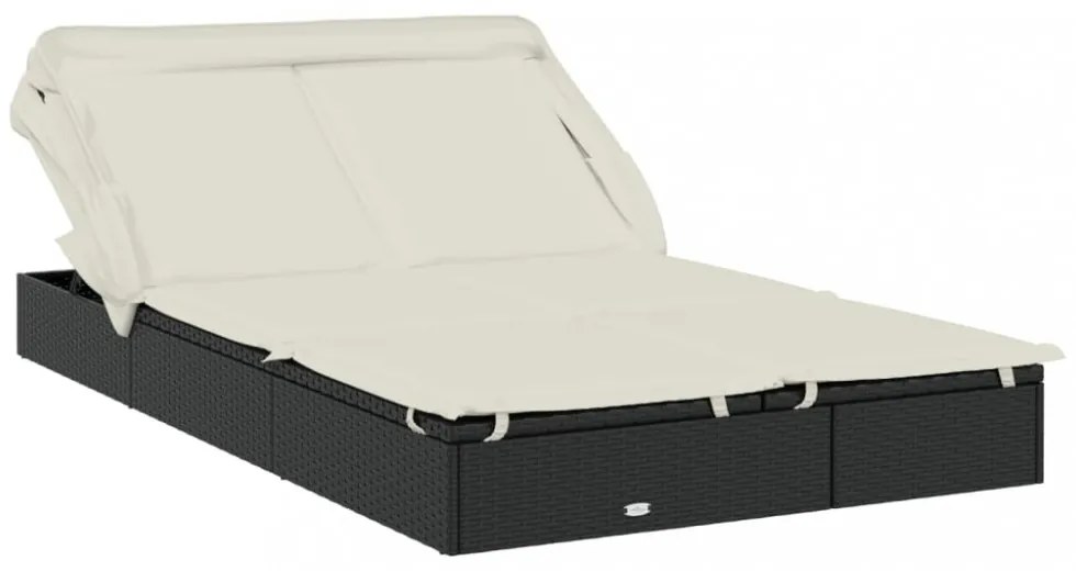 2 személyes fekete polyrattan napágy tetővel 213 x 118 x 97 cm