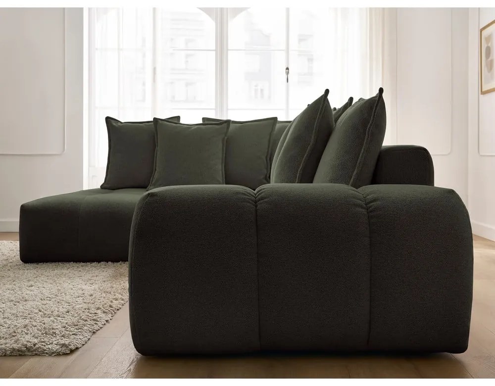 Zöld zsenília kinyitható-tárolóhelyes sarokkanapé (bal oldali-L alakú) Everest – Bobochic Paris