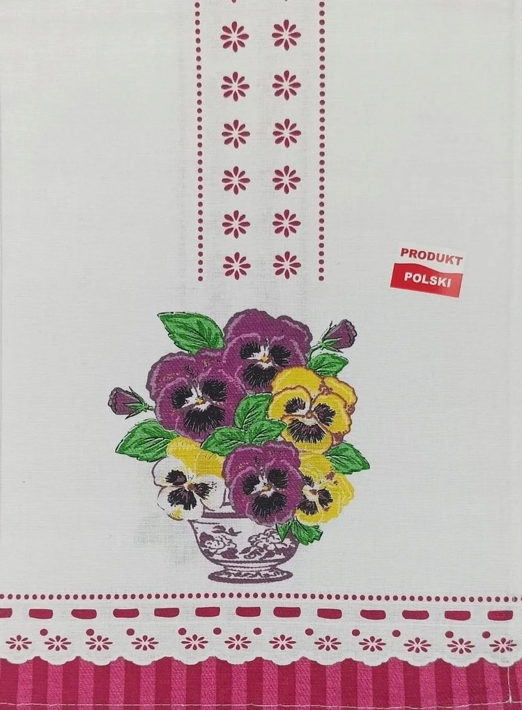 Konyhai törlőkendő Árvácska pamut lengyel termék amaránt 0215
